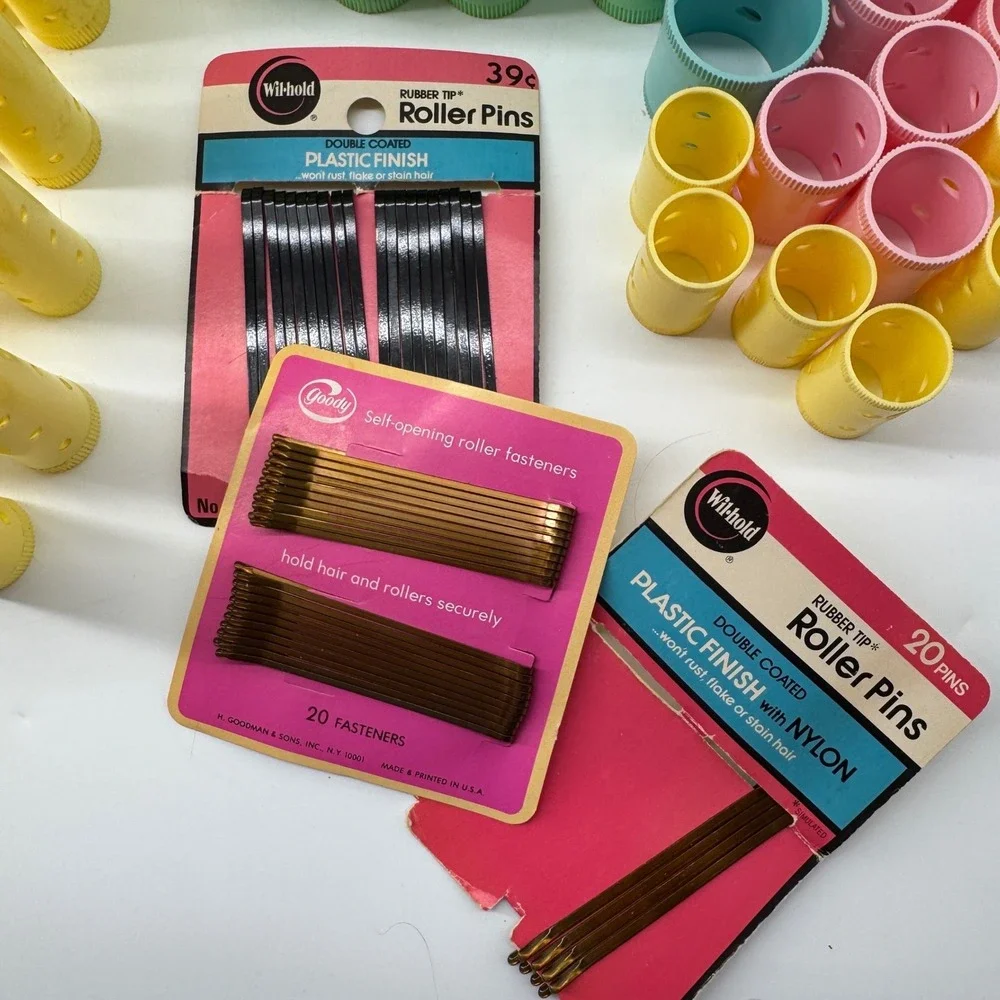 Goody Wil-hold Magnetic Hair Rollers Pins Set Women OS Yellow Green Pink Vintage